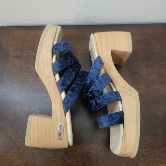 Vintage Y2K Guess Platform Velvet Strappy Wooden Block Heels Sz 6 Retro - Picture 5 of 13